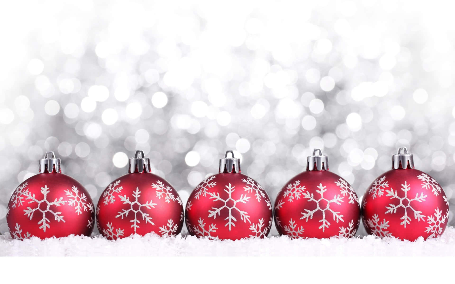 Red Aesthetic Christmas, glossy red Christmas ornaments, white snowflake patterns, Full HD Desktop Wallpaper