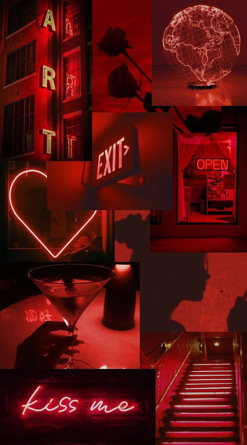 neon red, red neon collage, globe, HD Phone Wallpaper