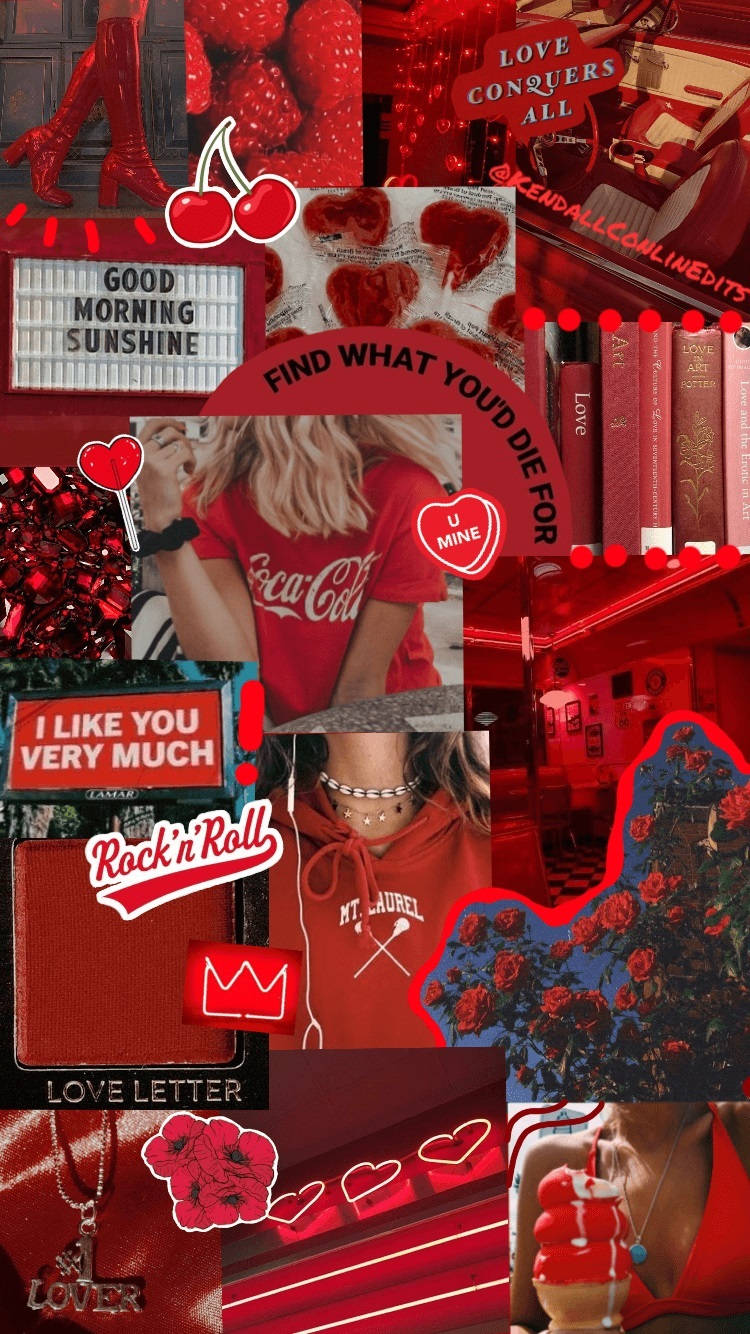 Chic Scrapbook, red aesthetic, hearts, HD Phone Wallpaper