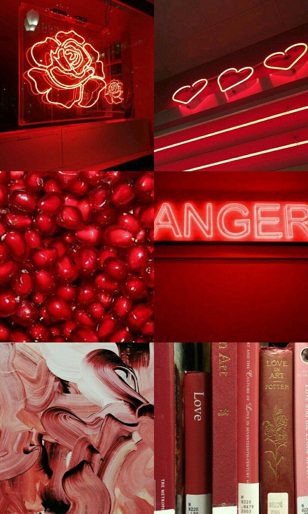 vintage vibrant neon red aesthetic iphone, neon roses, hearts, HD Phone Wallpaper