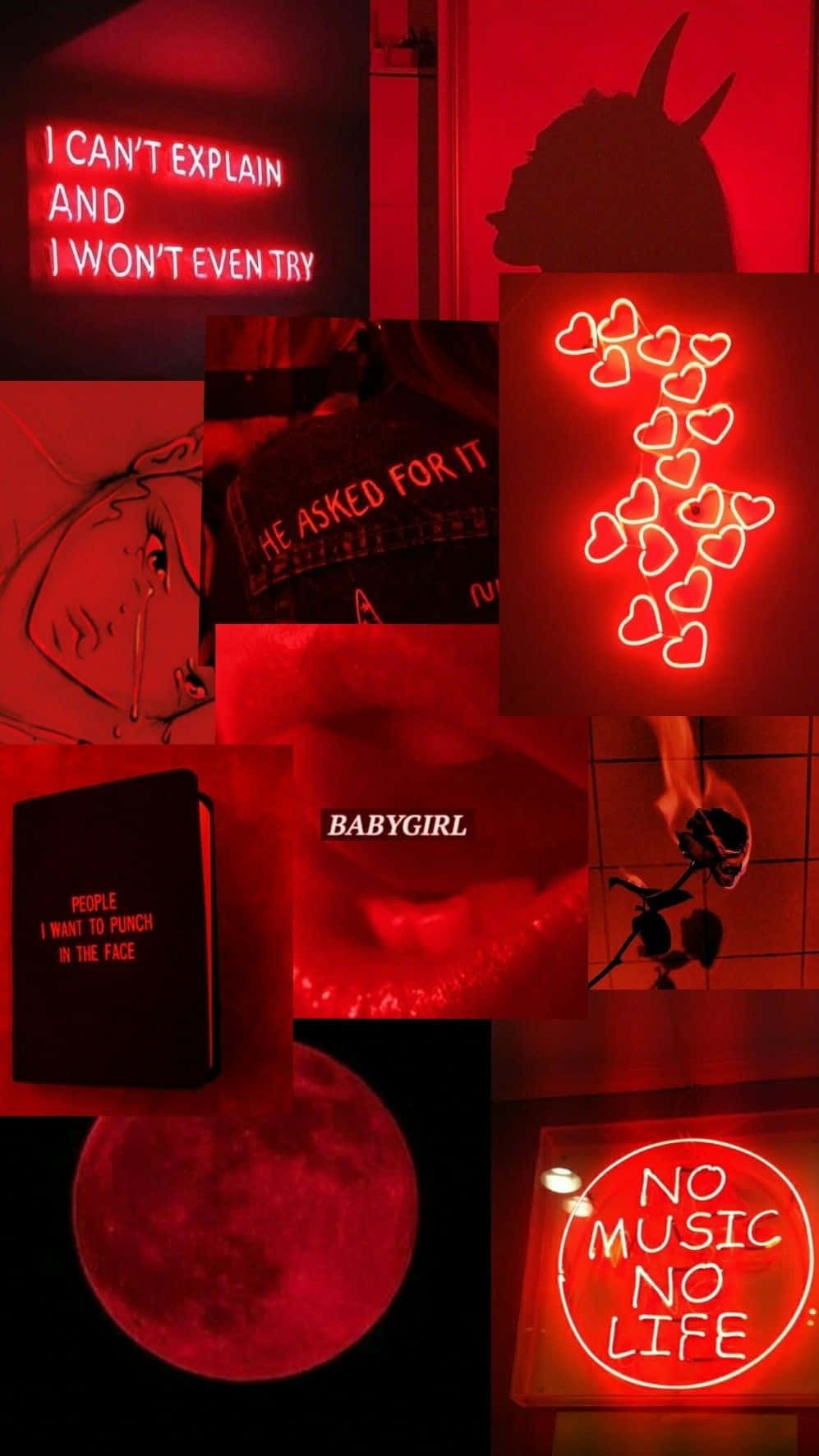 neon red aesthetic, red moon, neon signs, HD Phone Wallpaper