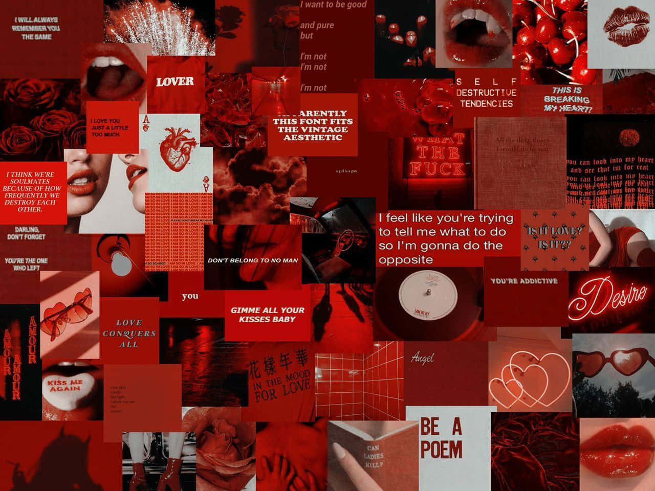 Red Aesthetic Laptop, red-toned, romantic quotes, HD Desktop Wallpaper