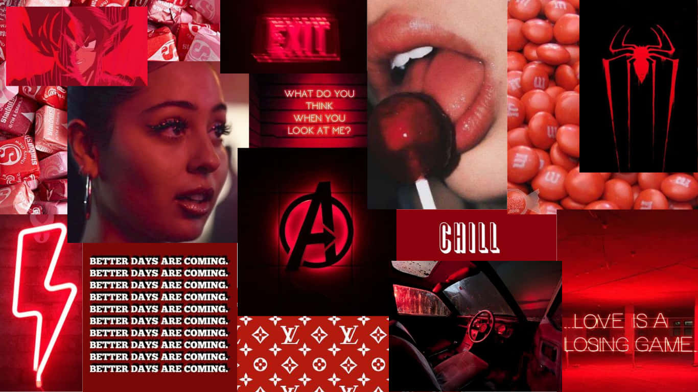 Red Aesthetic Laptop, logo lips, vibrant red, HD Desktop Wallpaper
