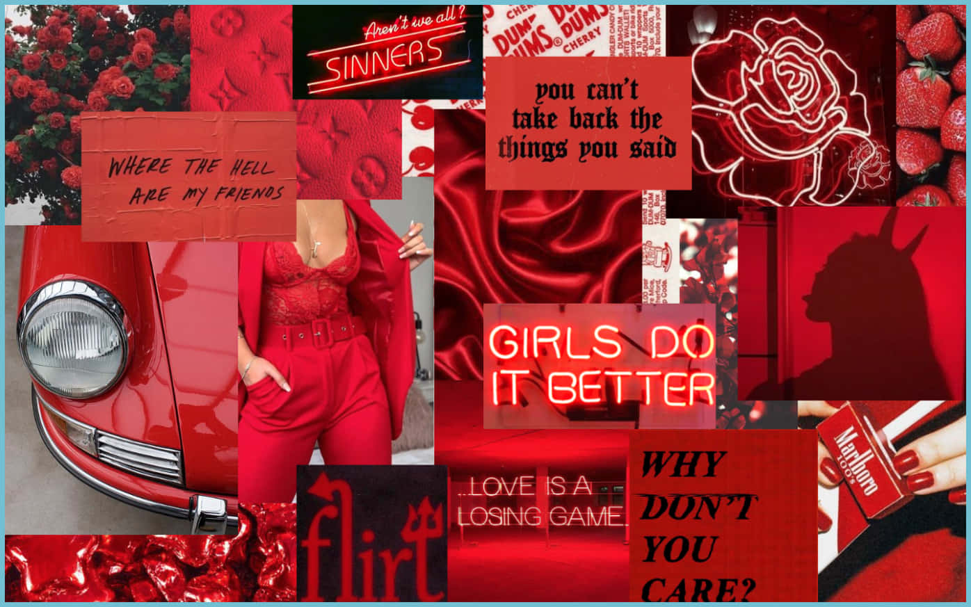 Red Aesthetic Laptop, vintage car, roses, HD Desktop Wallpaper