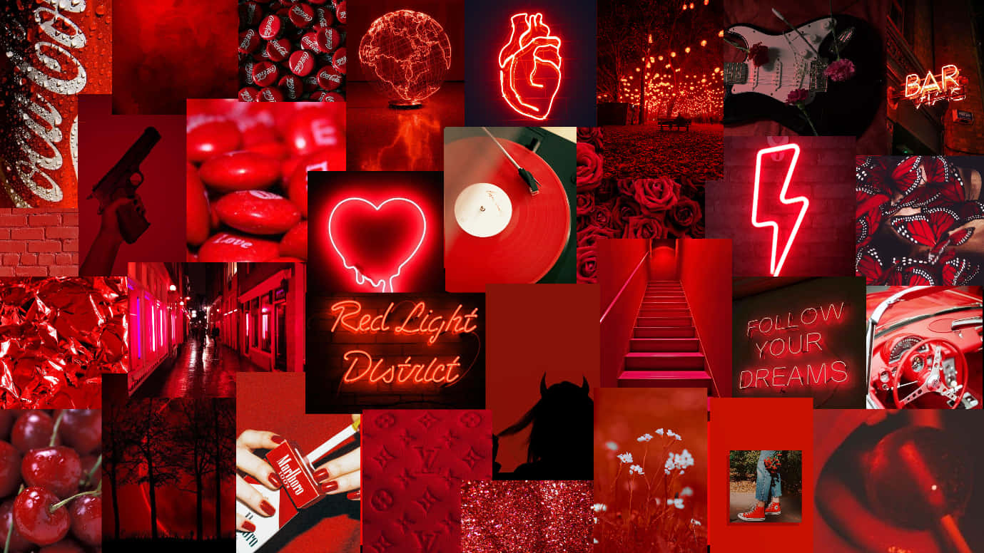 Red Aesthetic Laptop, heart, lightning, HD Desktop Wallpaper