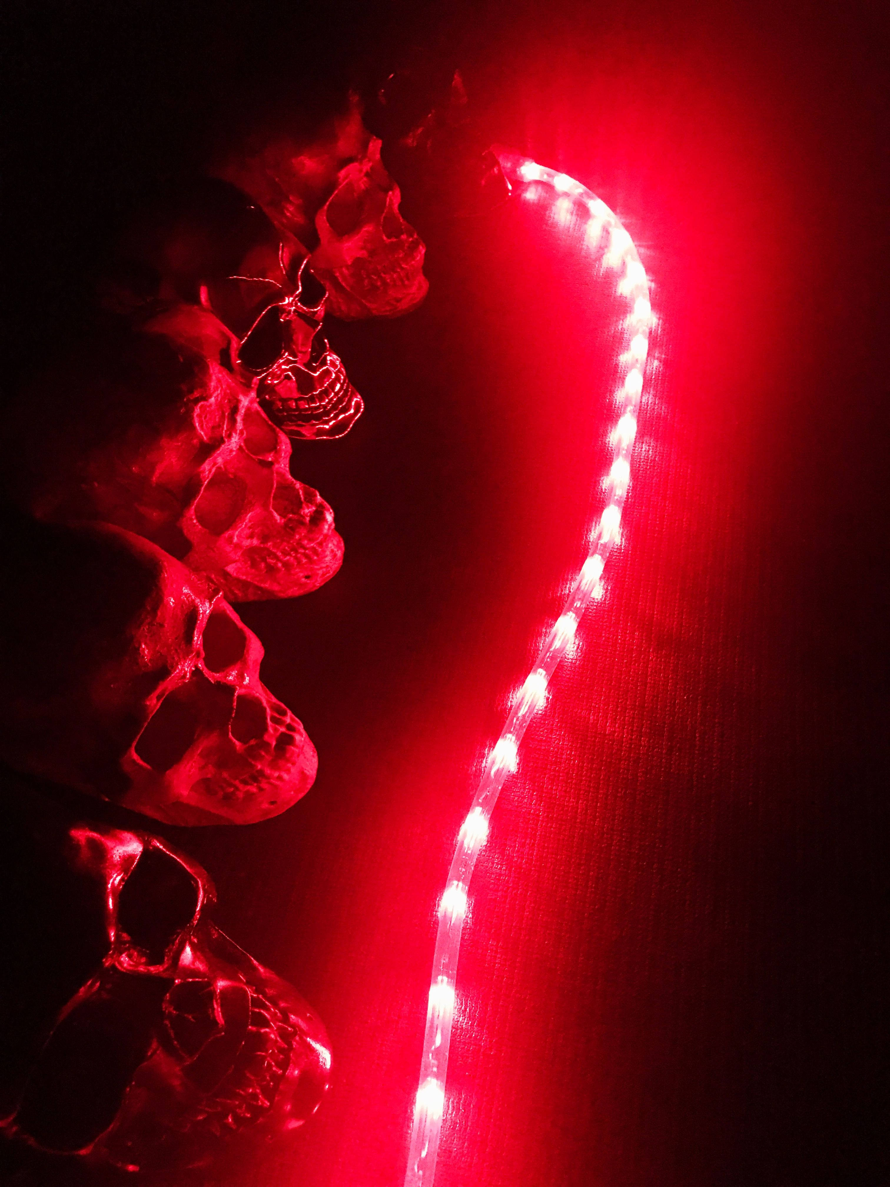 Red Aesthetic Neon, skull, glowing red LED strip, 4K Phone Wallpaper