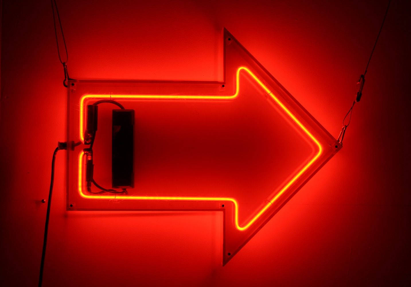 Red Aesthetic Neon, glowing red neon arrow sign, wall, HD Desktop Wallpaper
