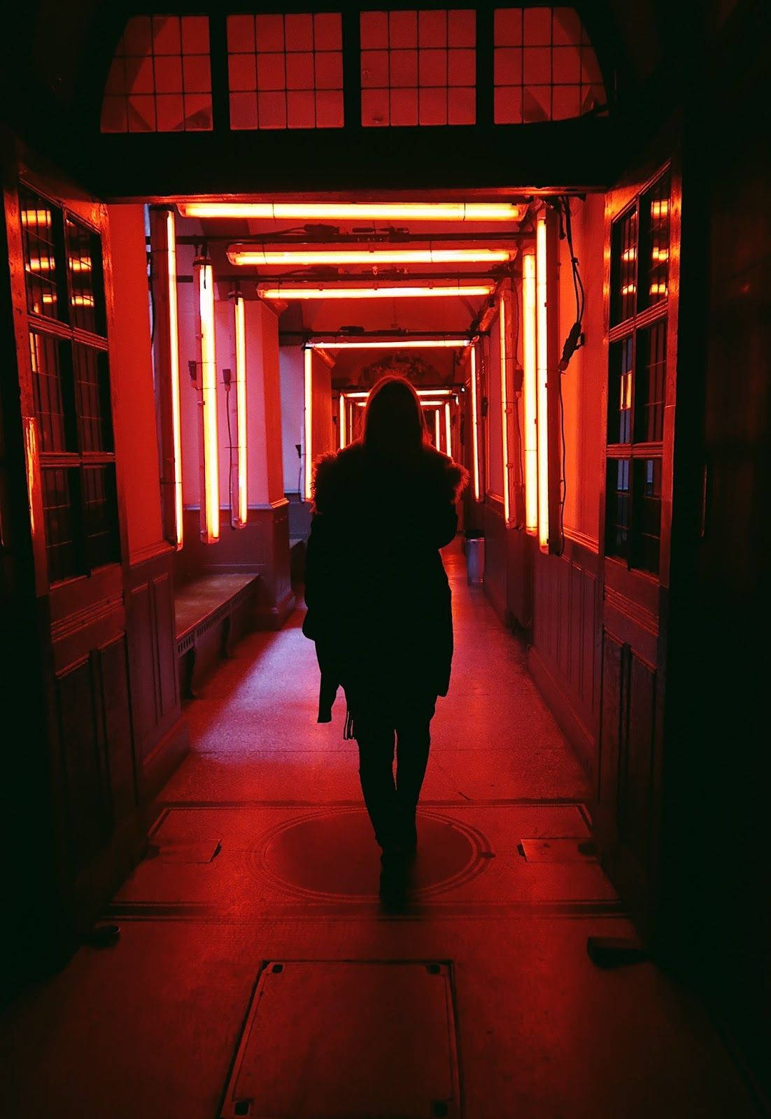 Red Aesthetic Neon, neon light, hallway, HD Phone Wallpaper