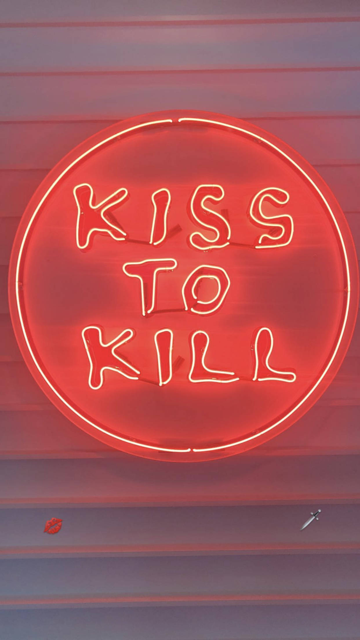 kiss to kill, neon red hues, striped wall, Full HD Phone Wallpaper