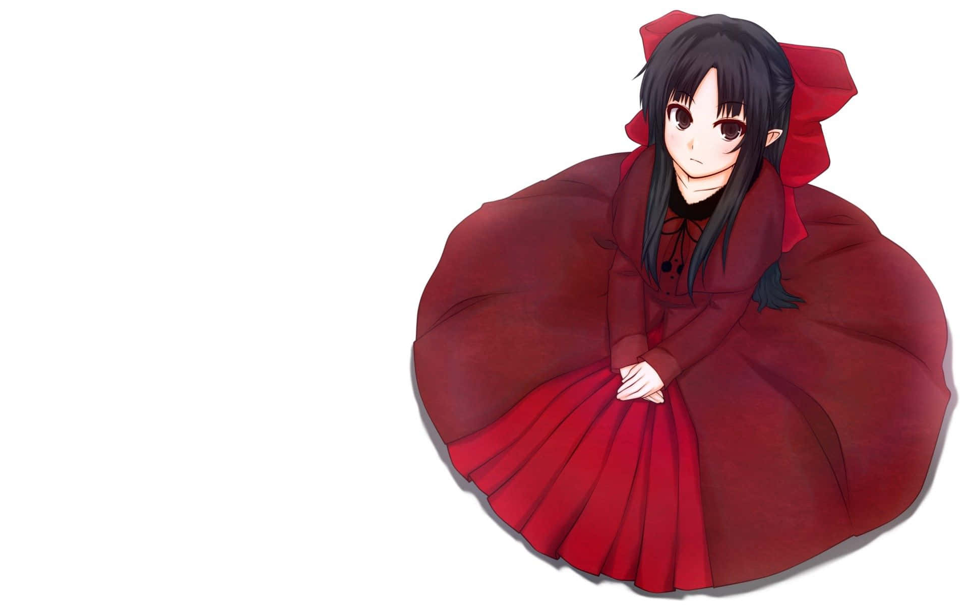 anime girl, red modest dress, voluminous red dress, Full HD Desktop Wallpaper