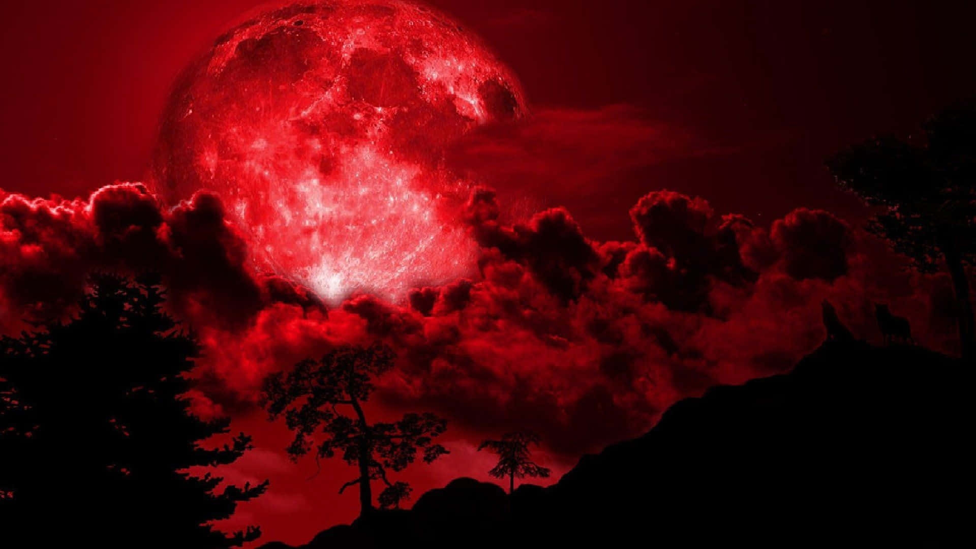Red Aesthetic, glowing red moon, stormy crimson sky, Full HD Desktop Wallpaper