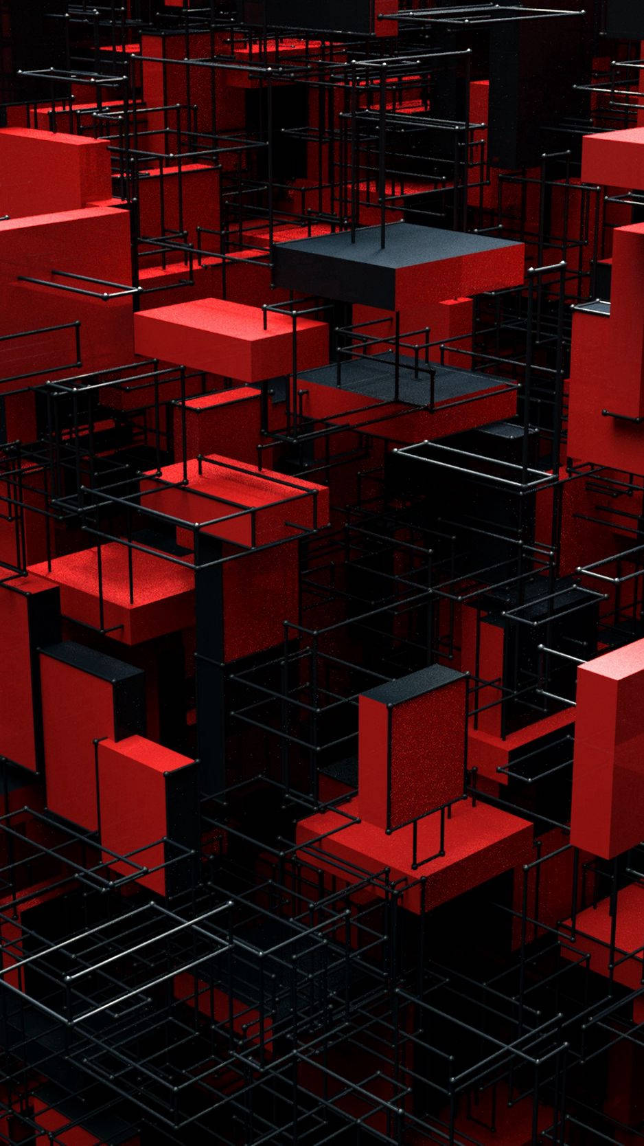 Red and Black iPhone, glowing red cubes, black metal frames, HD Phone Wallpaper