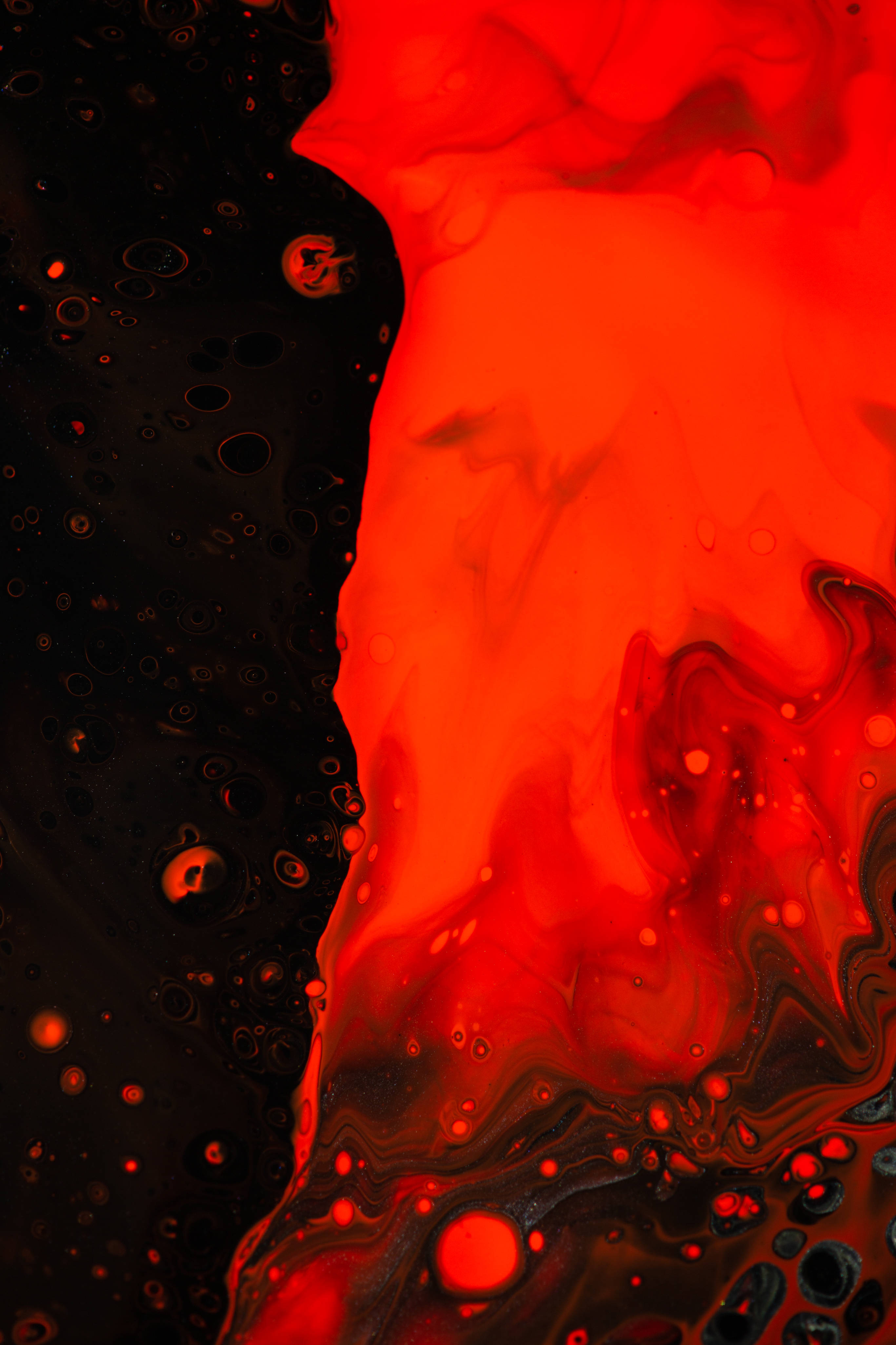 red and black, liquid paint, abstract composition, 4K Phone Wallpaper