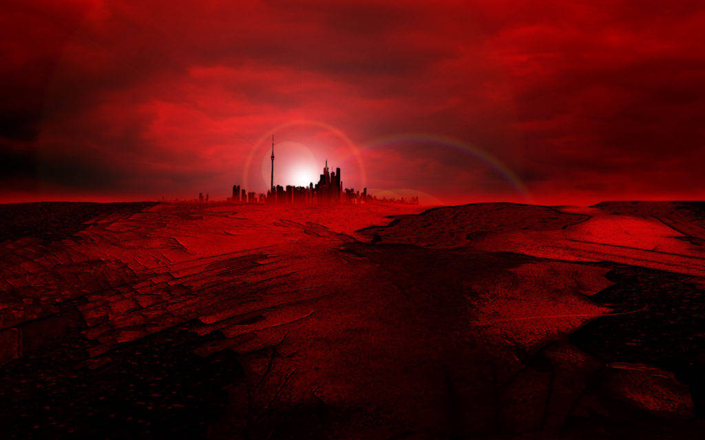Red And Black Phone, blood-red sky, glowing sun, SD Desktop Wallpaper