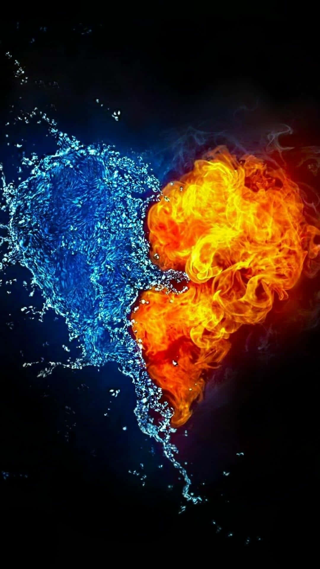 Red And Blue Fire, blue water, orange fire, Full HD Phone Wallpaper