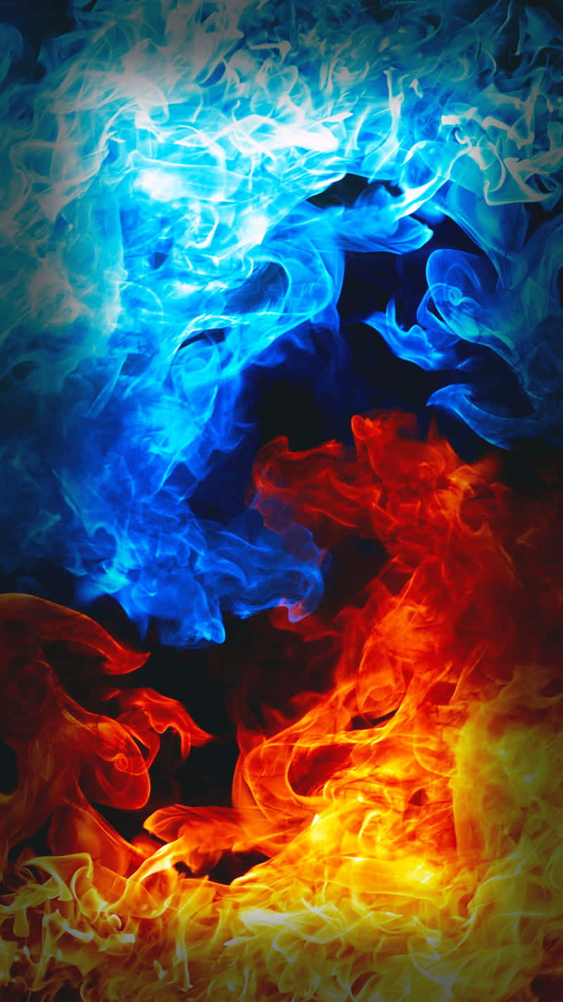 Red And Blue Fire, blue flames, orange flames, HD Phone Wallpaper
