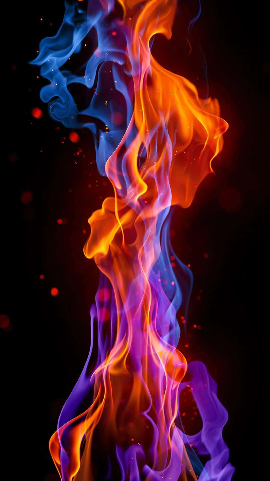 Red And Blue Fire, orange and blue flames, black background, Full HD Phone Wallpaper