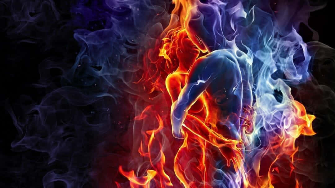 Red And Blue Fire, fiery reds, cool blues, SD Desktop Wallpaper