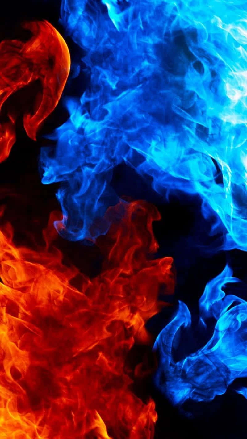 red and blue fire, red and blue flames, black background, HD Phone Wallpaper