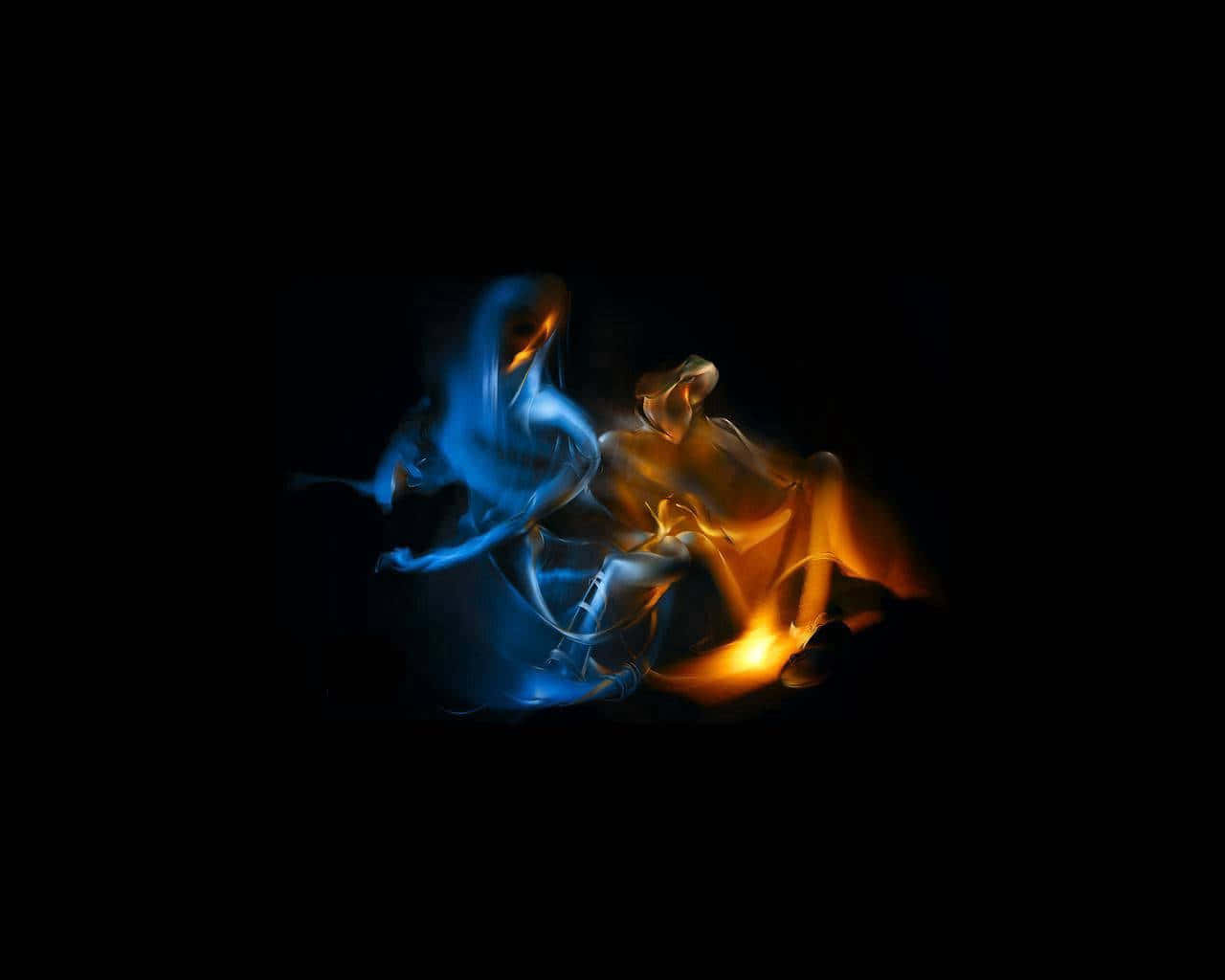 Red And Blue Fire, blue and orange smoke, pure black background, HD Desktop Wallpaper