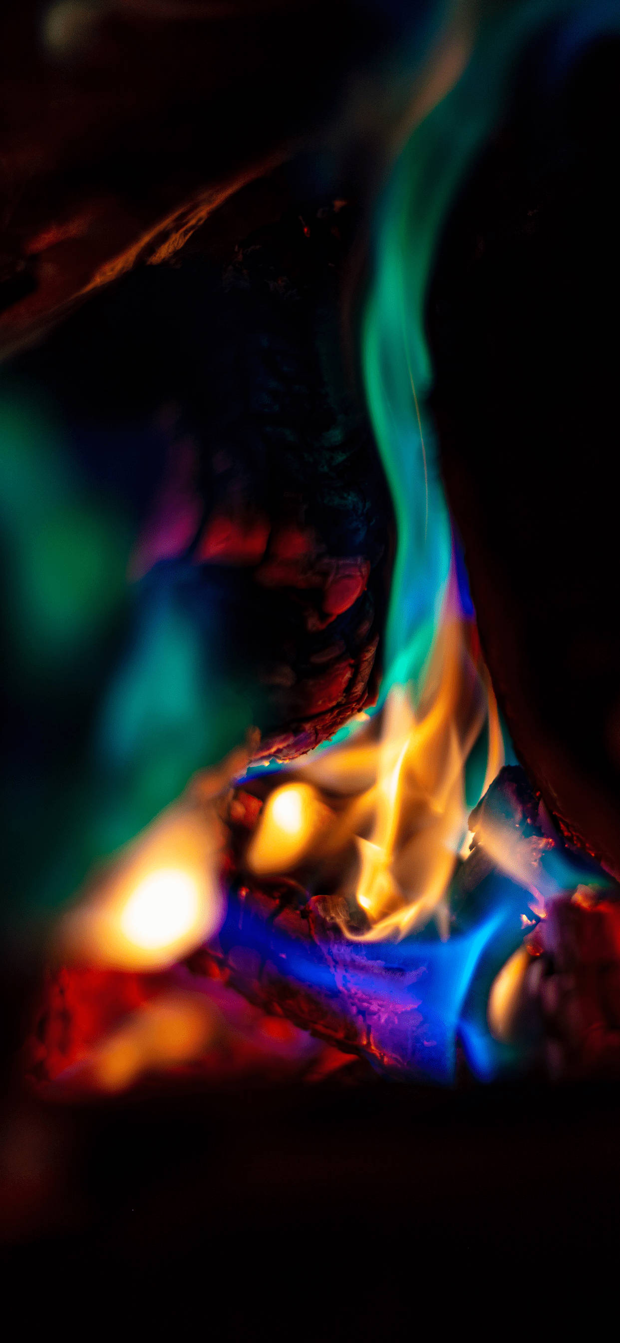 iPhone Fire, blue and green flame, neon flames, 2K Phone Wallpaper