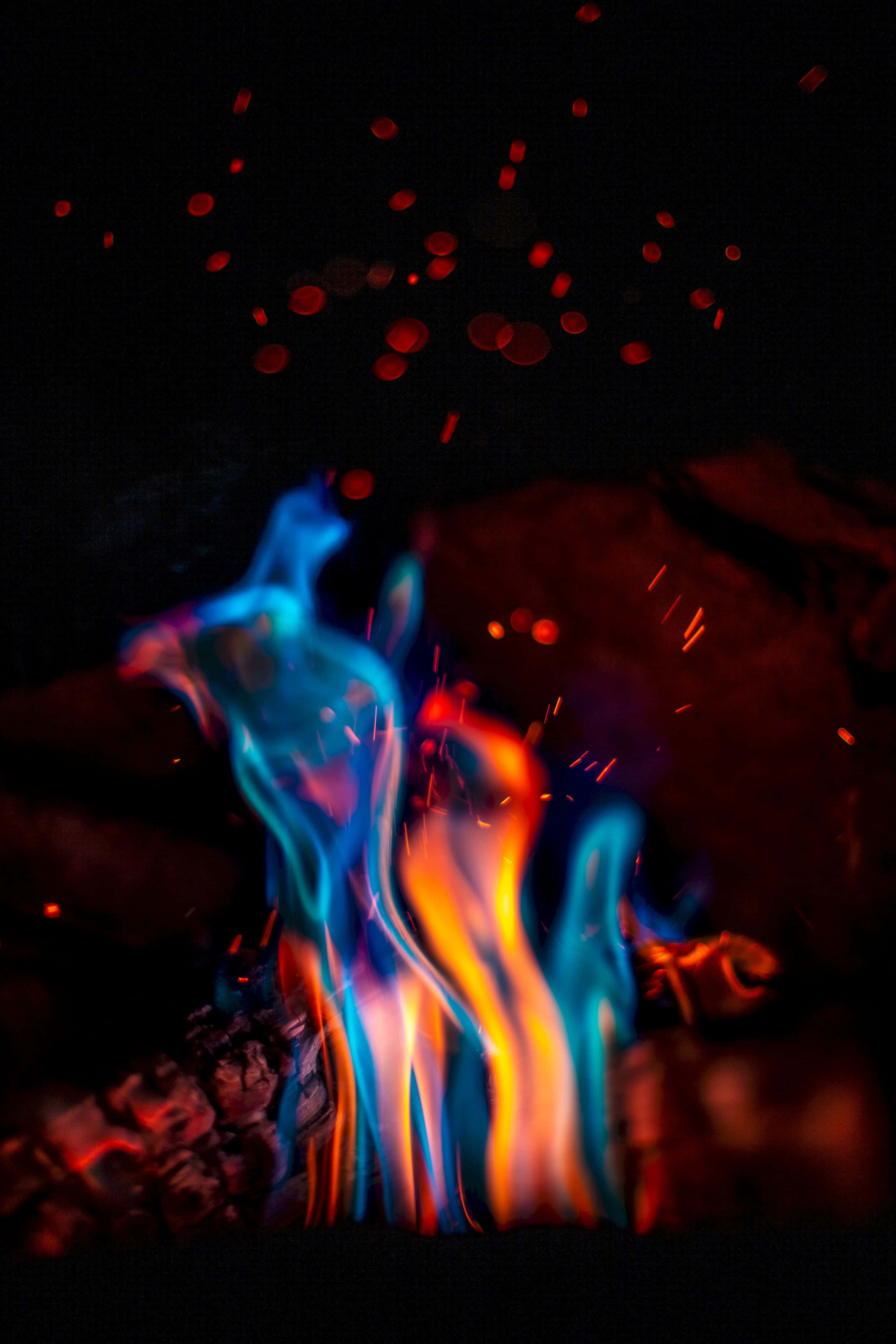 Red And Blue Fire, blue flames, orange flames, 4K Phone Wallpaper