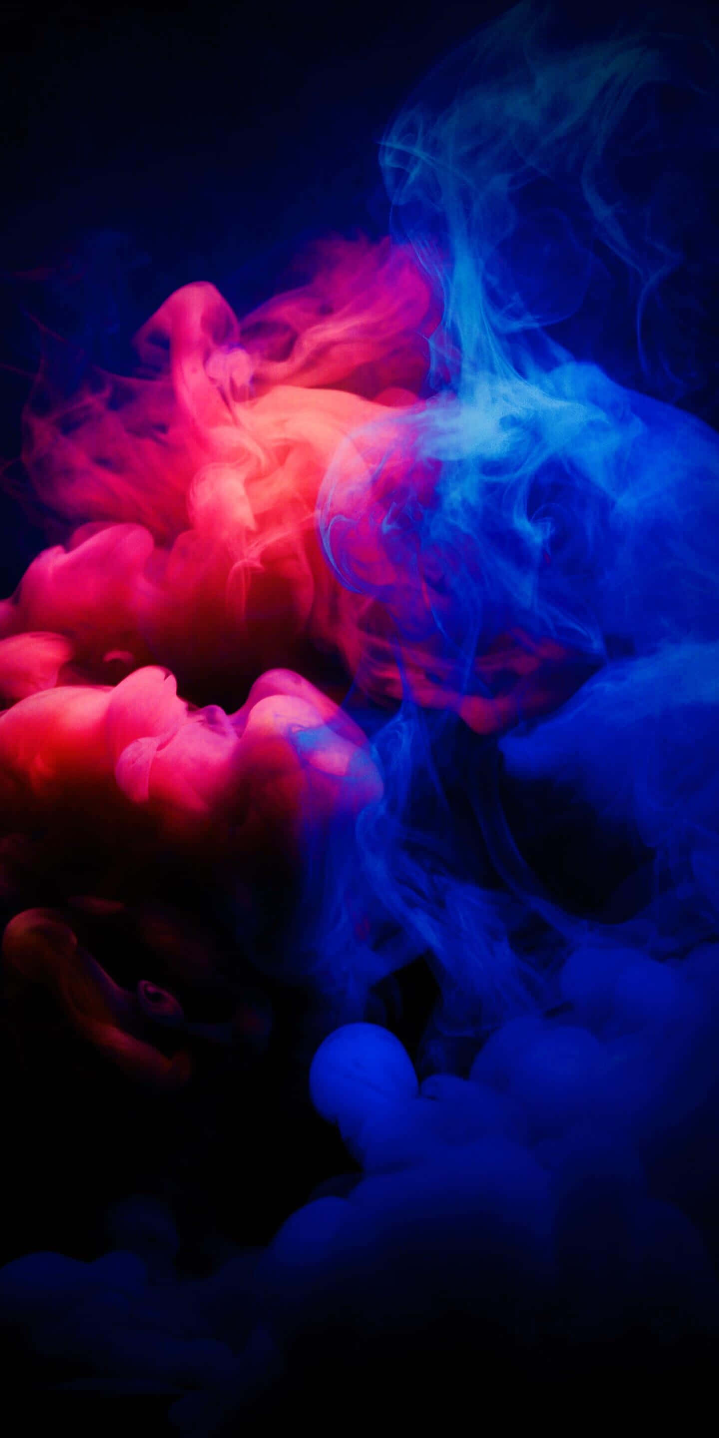 Red And Blue iPhone, pink and blue ink swirls, deep black background, 2K Phone Wallpaper
