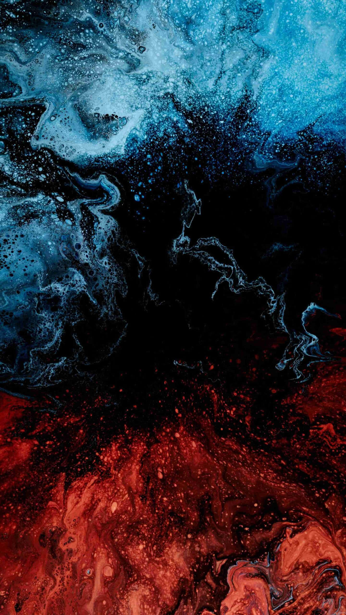 Red And Blue iPhone, vibrant red, blue abstract paint swirls, 2K Phone Wallpaper