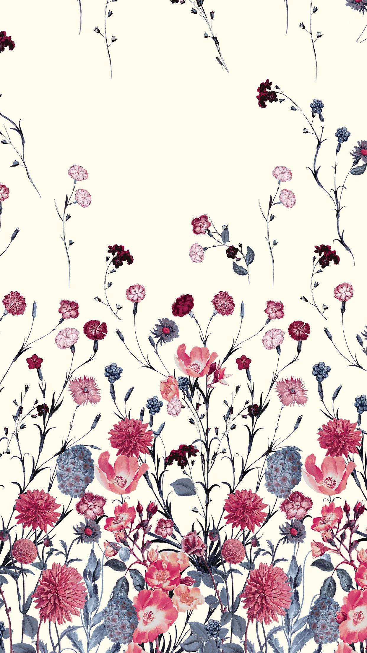 Red And Blue Floral iPhone, floral pattern, pink blossoms, Full HD Phone Wallpaper