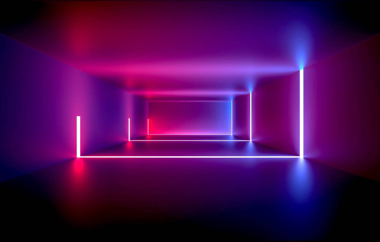 neon-lit corridor, glowing pink and blue lines, futuristic, HD Desktop Wallpaper