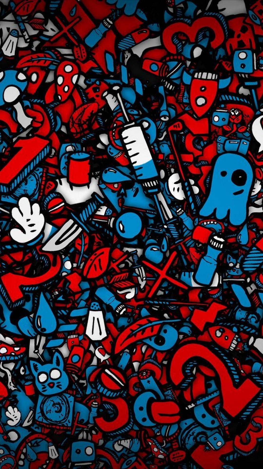 Red And Blue, abstract wall graffiti, iPhone, Full HD Phone Wallpaper