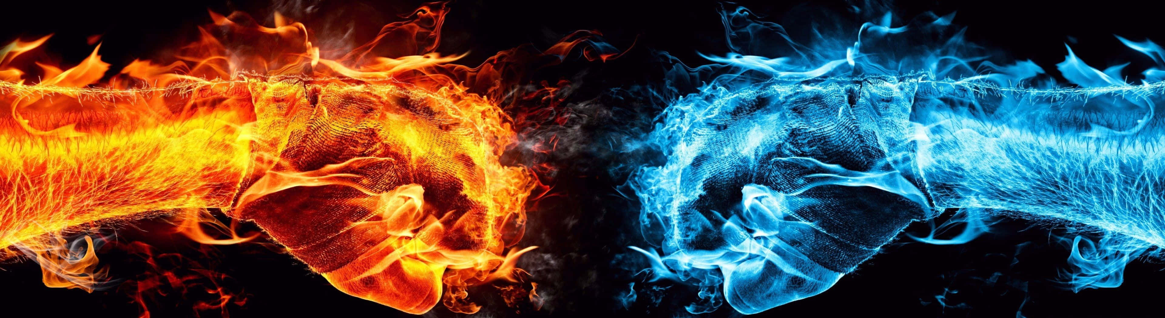 Red and Blue Fire, fiery orange, icy blue, 4K Desktop Wallpaper