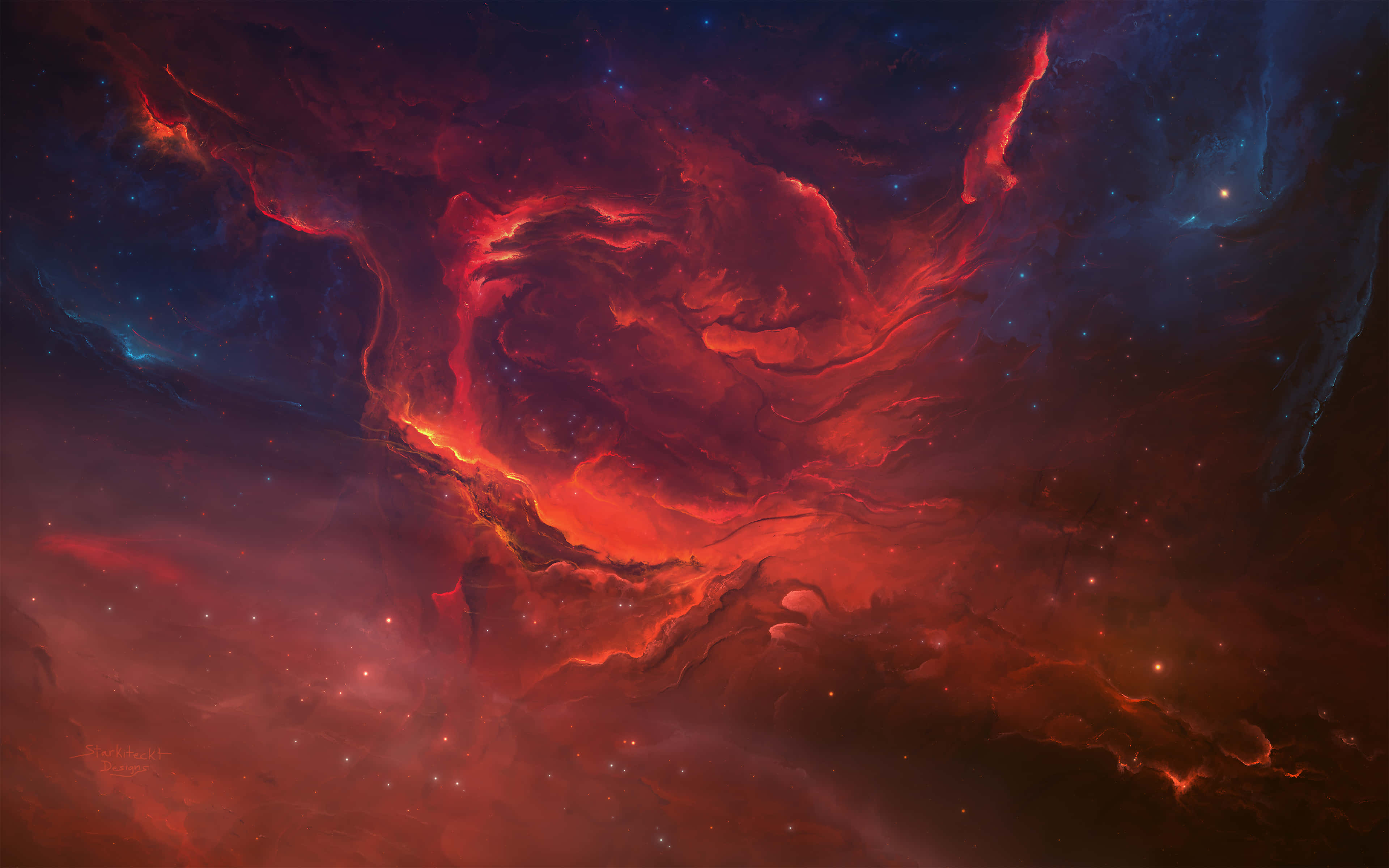 Red And Orange, cosmic clouds, glowing stars, 4K Desktop Wallpaper