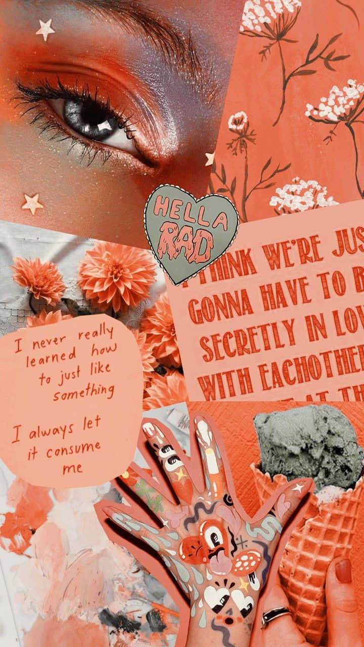 orange peach aesthetic, orange tones, eye flowers text quotes, HD Phone Wallpaper