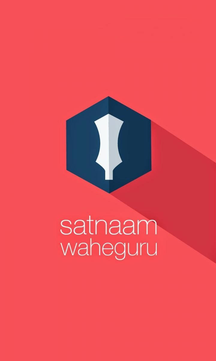 Satnaam Waheguru, bright red orange, white stylized 'I', SD Phone Wallpaper