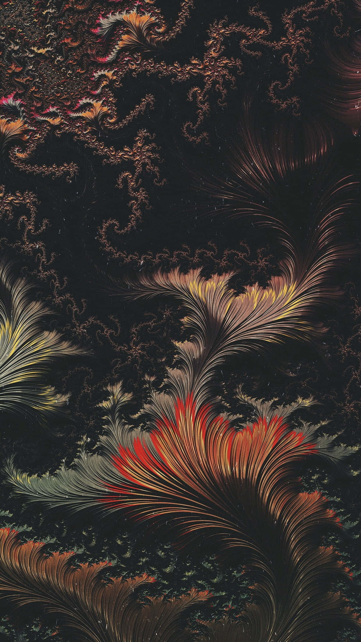 black and orange sky, red and orange flower, fractal patterns, Full HD Phone Wallpaper