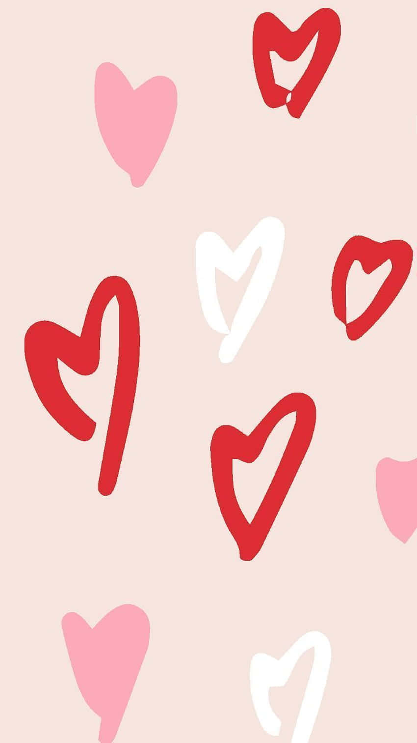 red and white aesthetic, abstract red and white pattern, hand-drawn hearts, HD Phone Wallpaper
