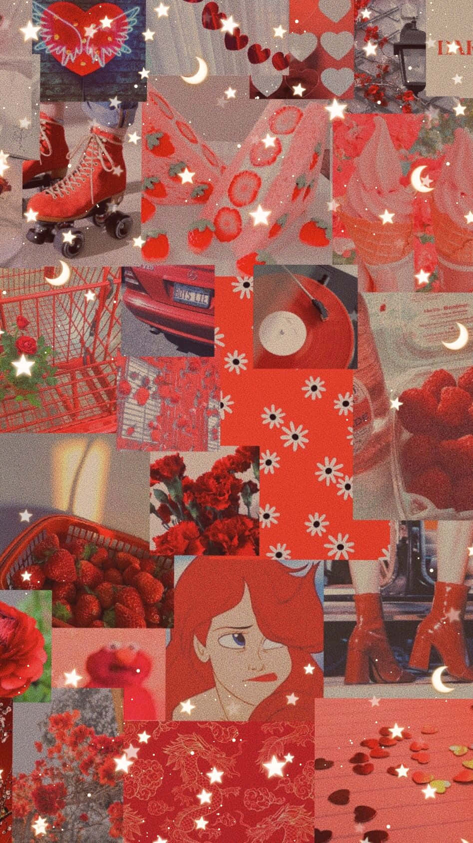 Red and White Fractal Aesthetic, roller skates, strawberries, HD Phone Wallpaper