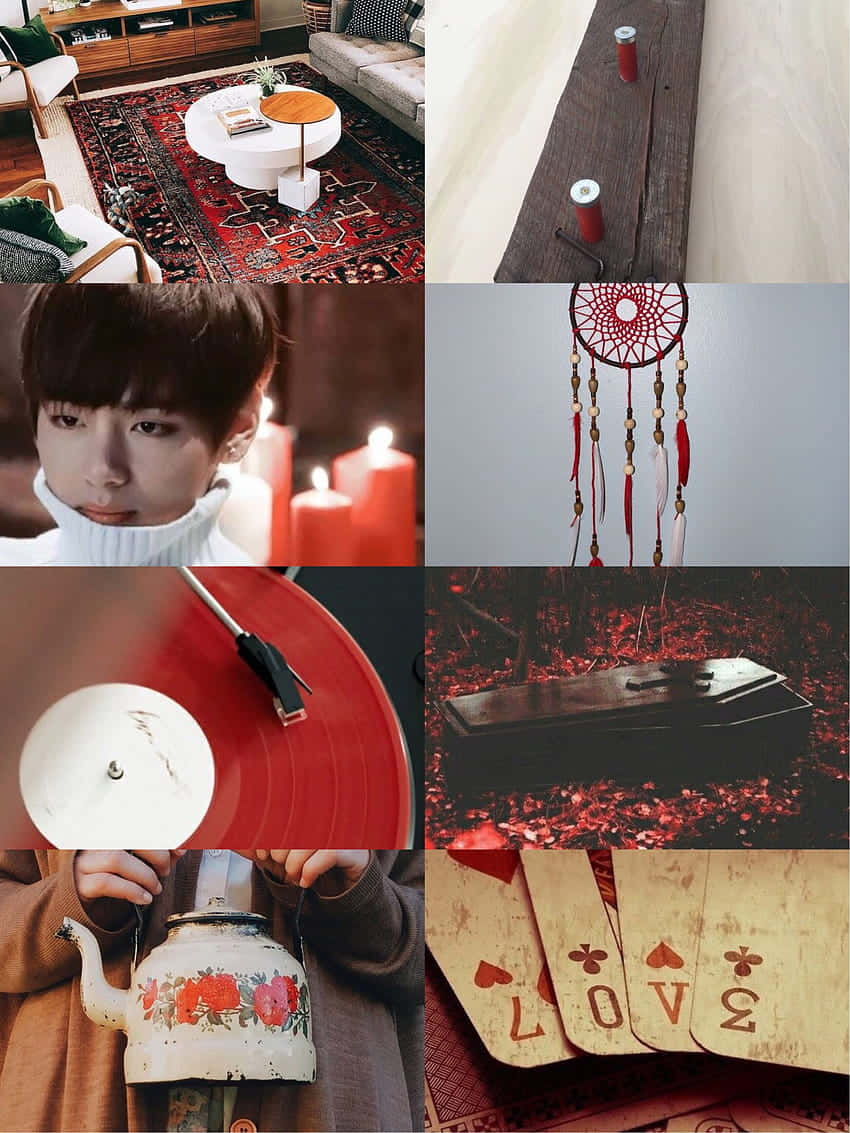 red accents, patterned rug, candles, SD Phone Wallpaper