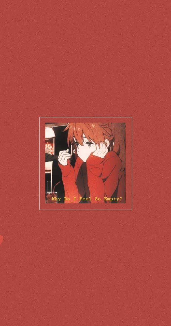 red anime aesthetic, melancholic anime girl, red hoodie, HD Phone Wallpaper
