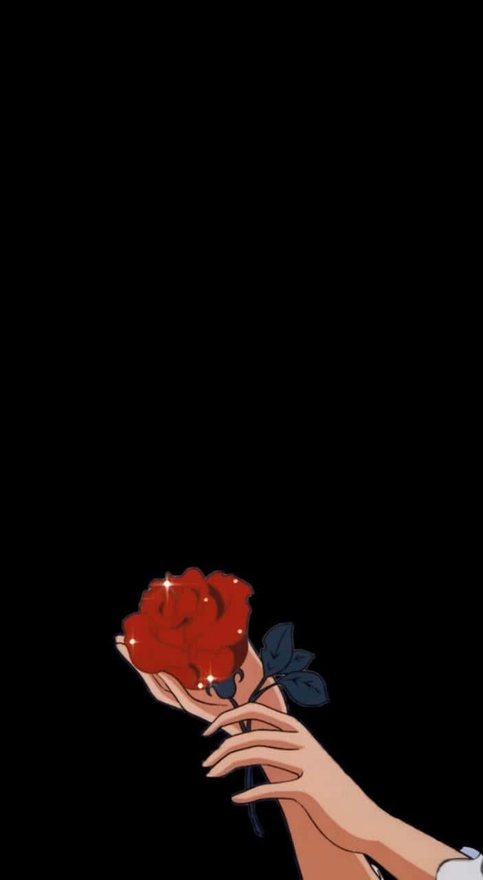 red anime aesthetic, glowing red rose, stark black background, HD Phone Wallpaper