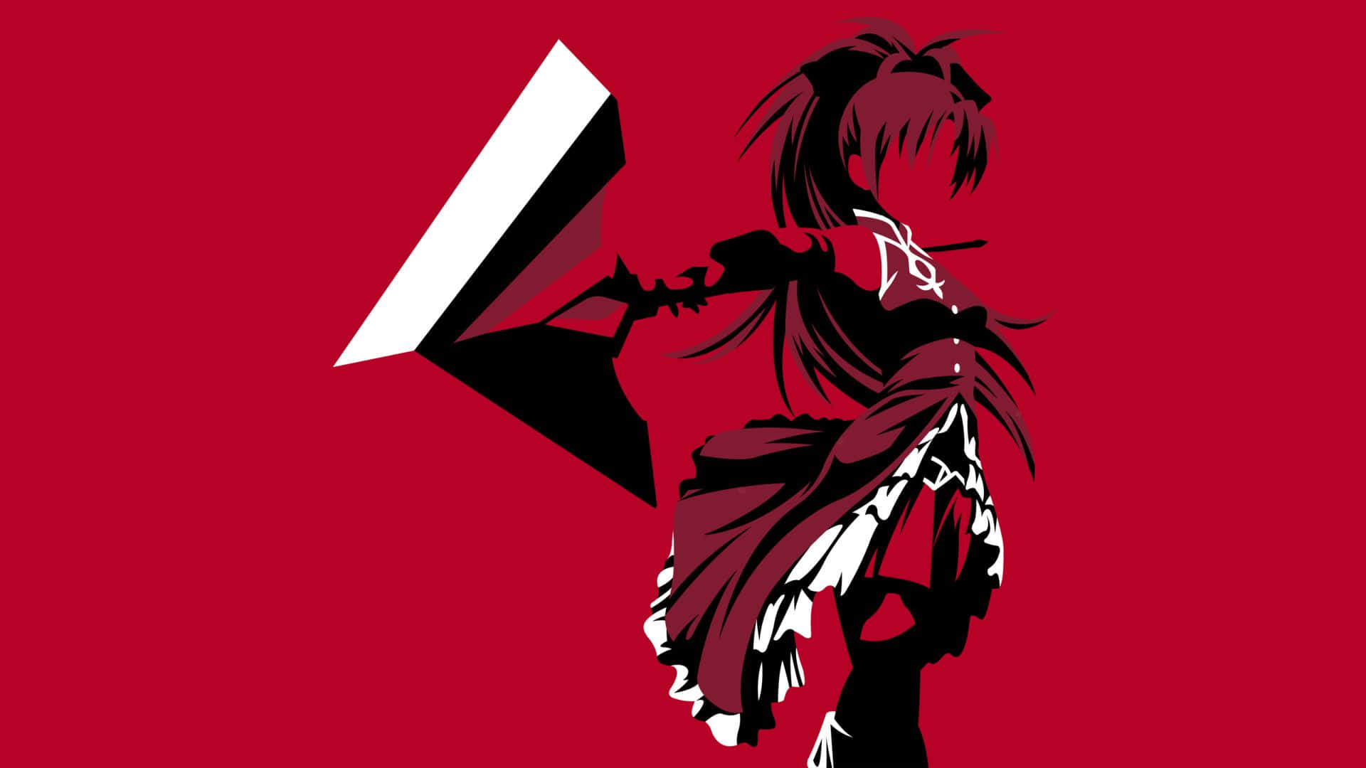 red anime aesthetic, anime girl, dark hair, Full HD Desktop Wallpaper