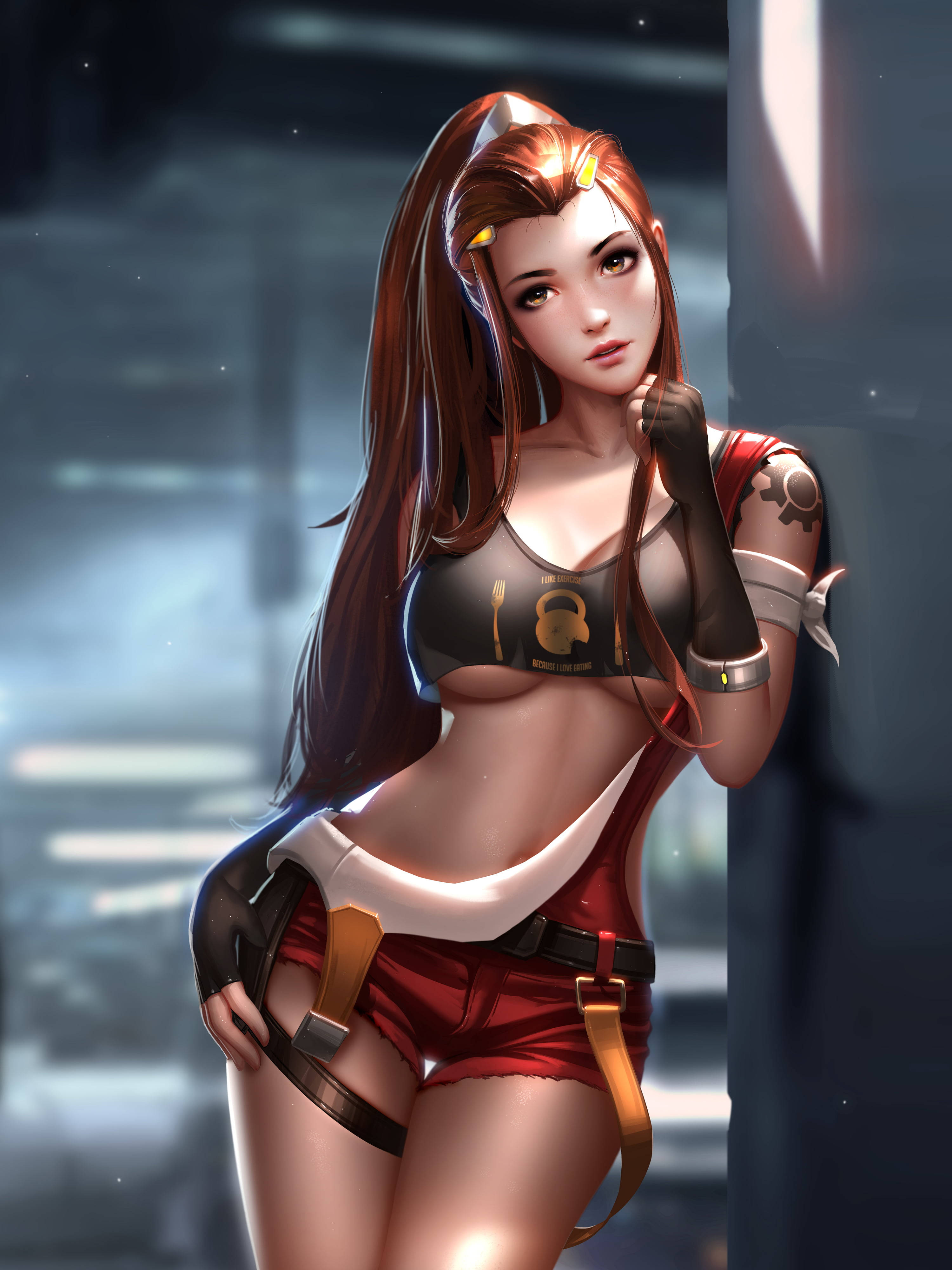 red anime character, long red hair, futuristic gear, 4K Phone Wallpaper