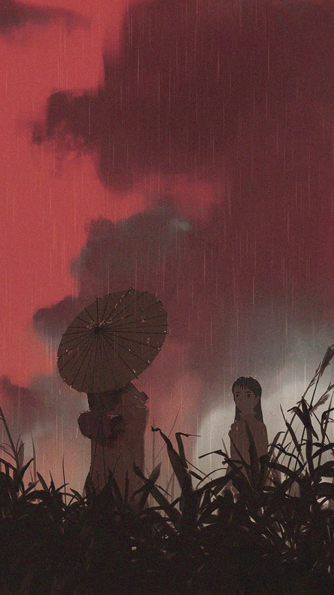 Red Anime Sky Aesthetic, dramatic red stormy sky, lone figure, Full HD Phone Wallpaper