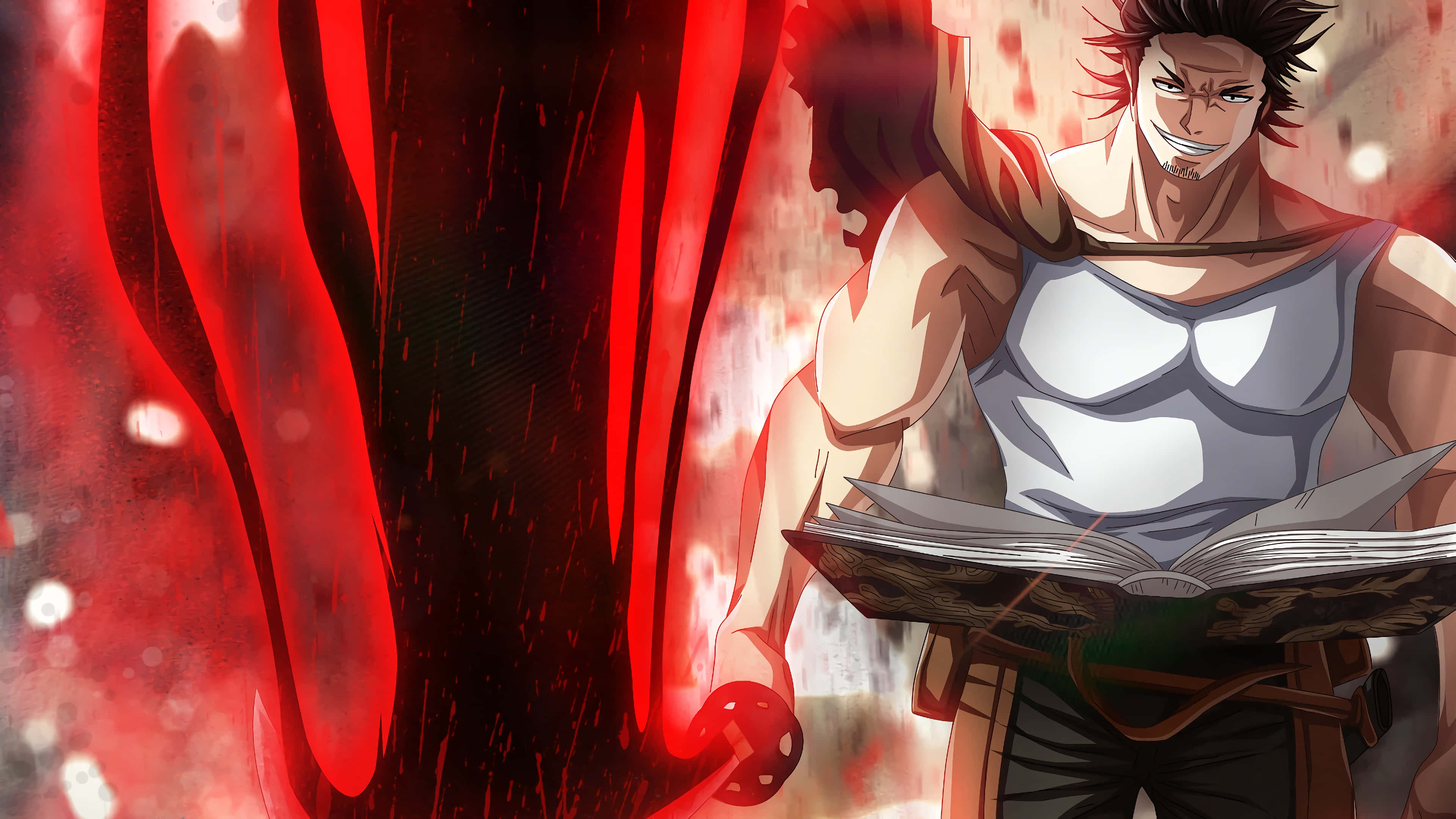 red energy, spiky hair, muscular anime man, 4K Desktop Wallpaper