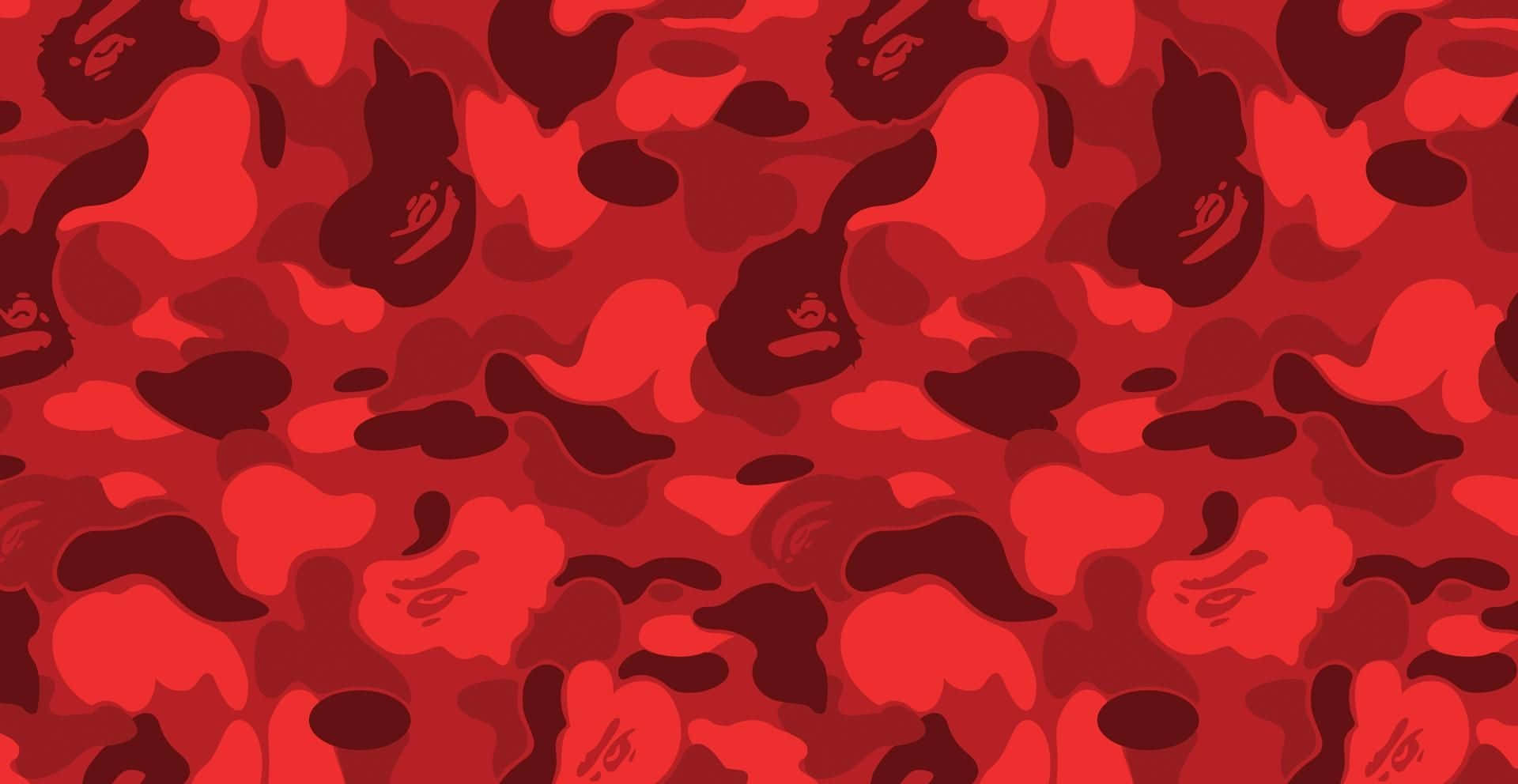 Red Bape, bold red camouflage pattern, stylized ape heads, Full HD Desktop Wallpaper