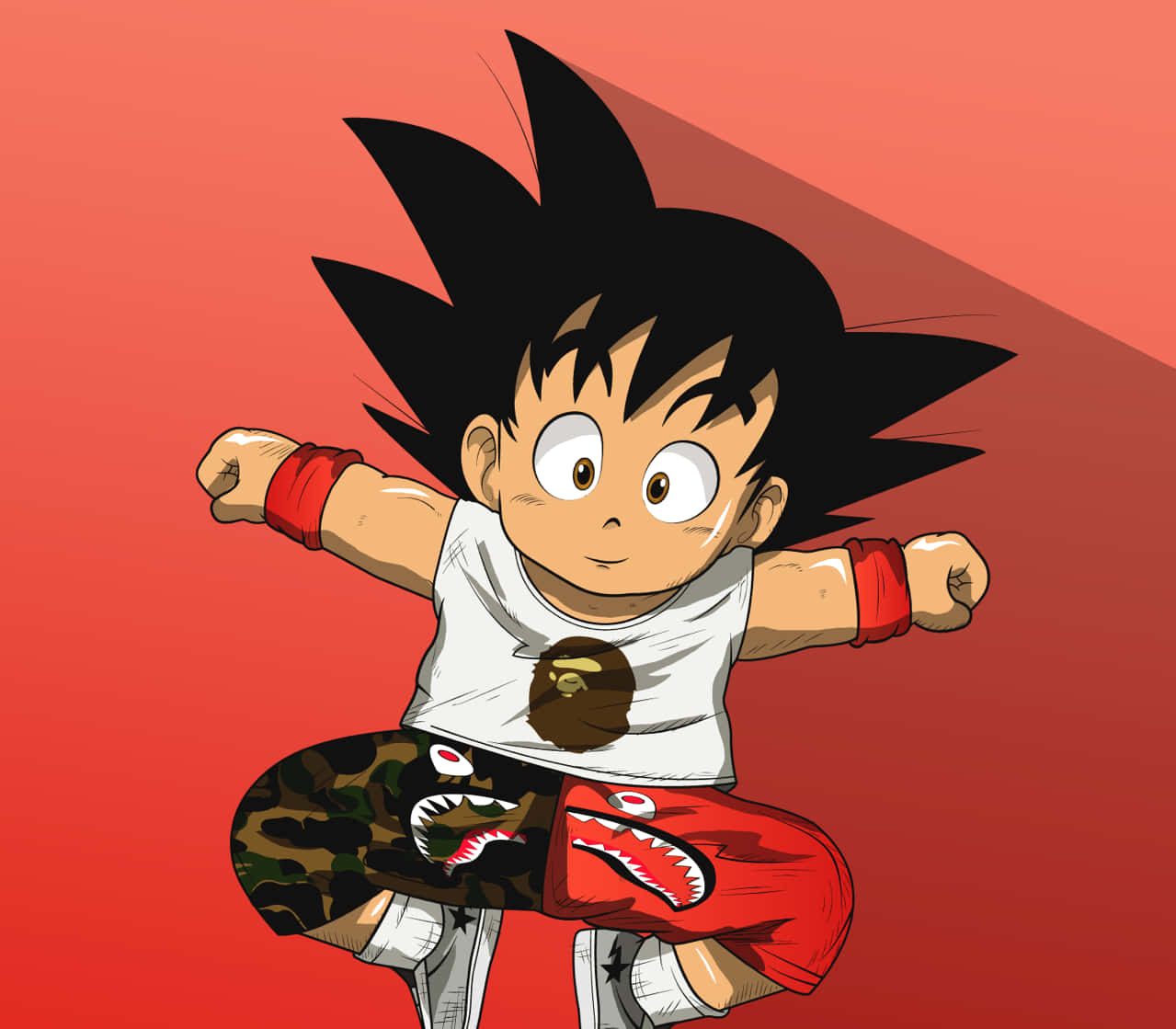 Red Bape, anime boy, spiky black hair, SD Desktop Wallpaper