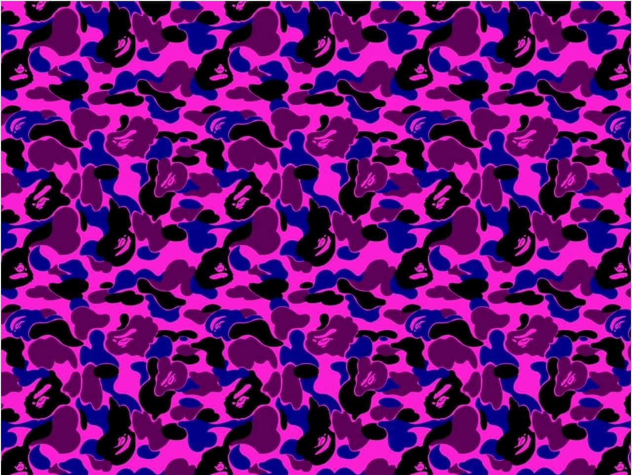 Red Bape, vibrant pink blue and black abstract camouflage pattern, repeating stylized shapes, HD Desktop Wallpaper