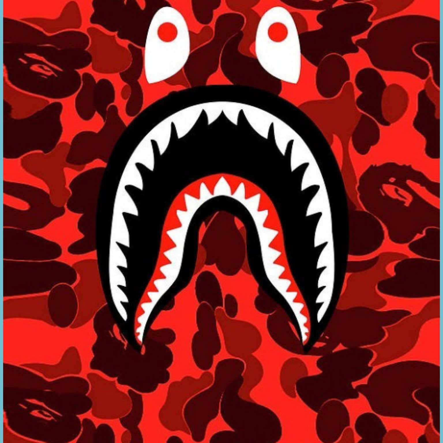 Red Bape, shark face logo, white teeth, HD Desktop Wallpaper