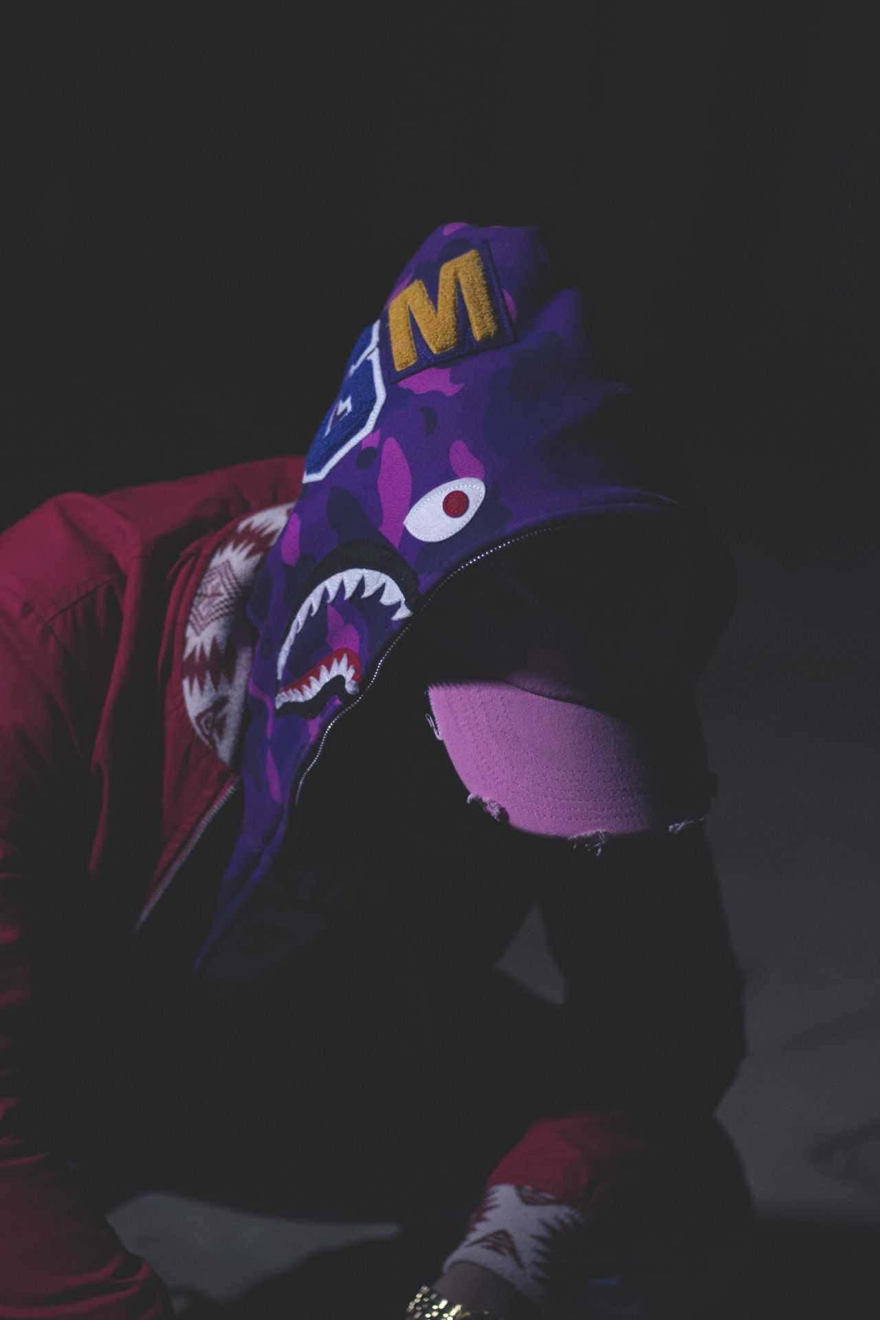 Red BAPE, shark-faced hoodie, purple, Full HD Phone Wallpaper